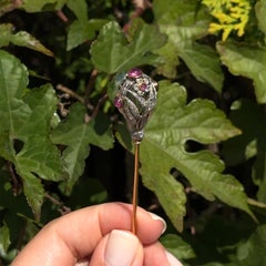 Antique Edwardian French 18k Yellow Gold Platinum Ruby Diamond Hat Pin
