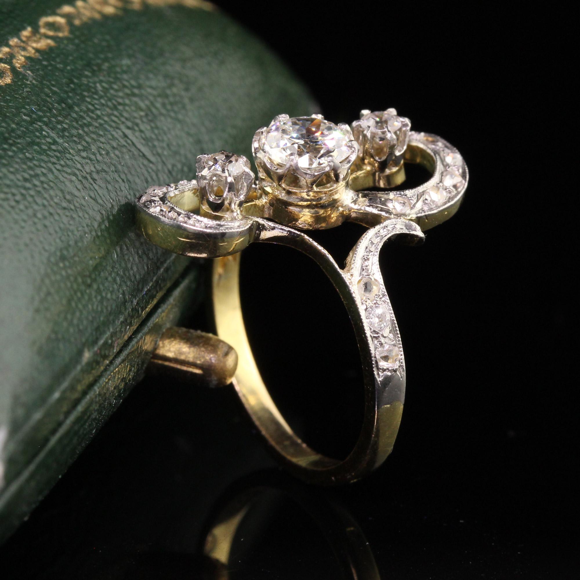 Old European Cut Antique Edwardian French 18K Yellow Gold Platinum Top Old Euro Diamond Ring For Sale