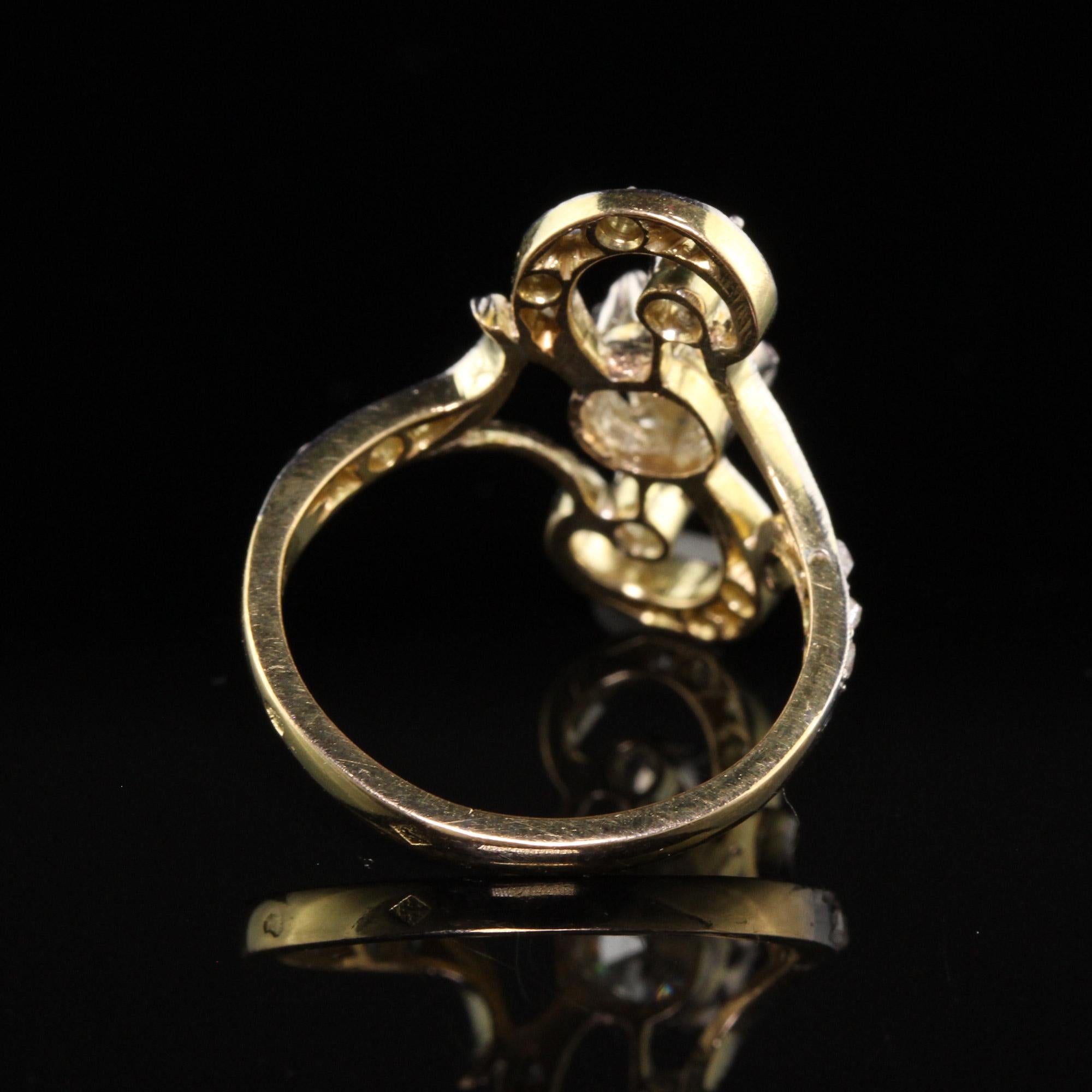 Antique Edwardian French 18K Yellow Gold Platinum Top Old Euro Diamond Ring For Sale 2