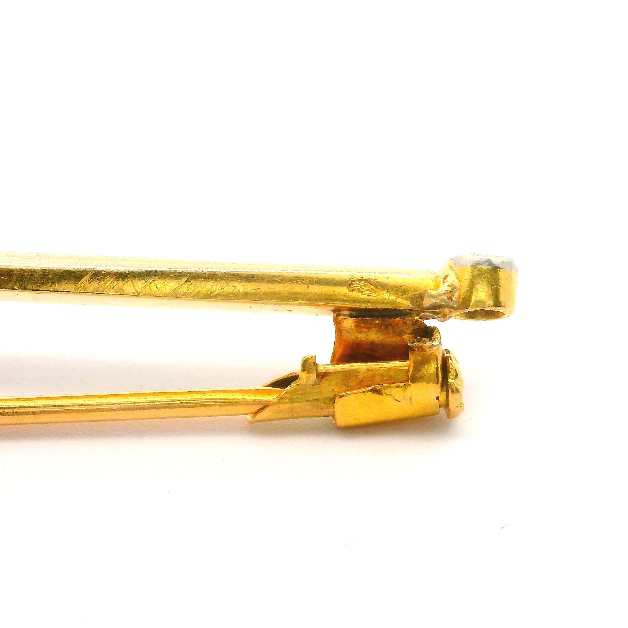 Antique Edwardian French 18k Yellow Gold Synthetic Sapphire Long Bar Pin Brooch 2