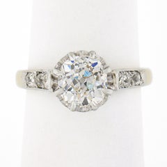 Antique Edwardian French Plat 18k Gold 1.7ct GIA European Diamond Solitaire Ring