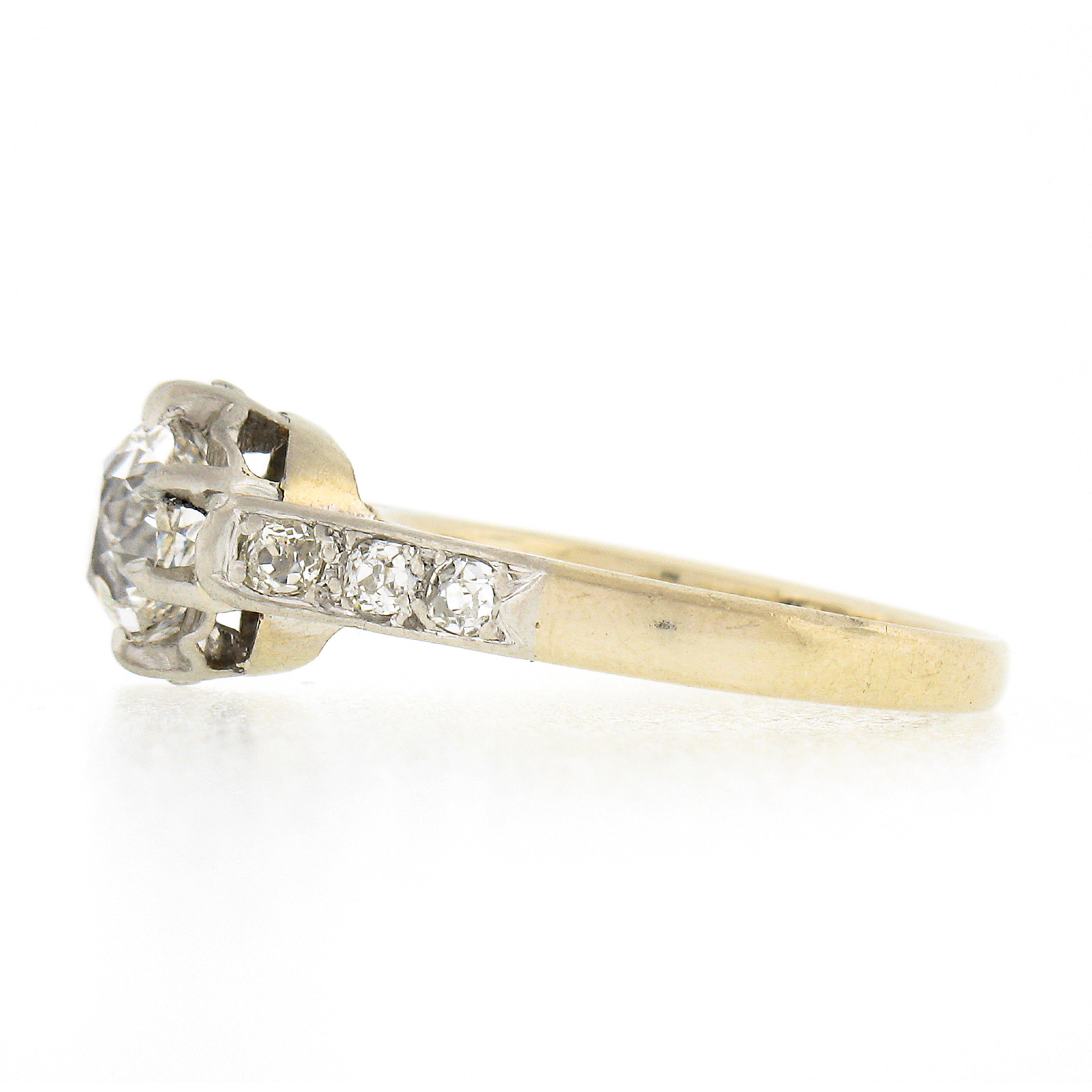 Antique Edwardian French Plat 18k Gold 1.7ct GIA European Diamond Solitaire Ring For Sale 1
