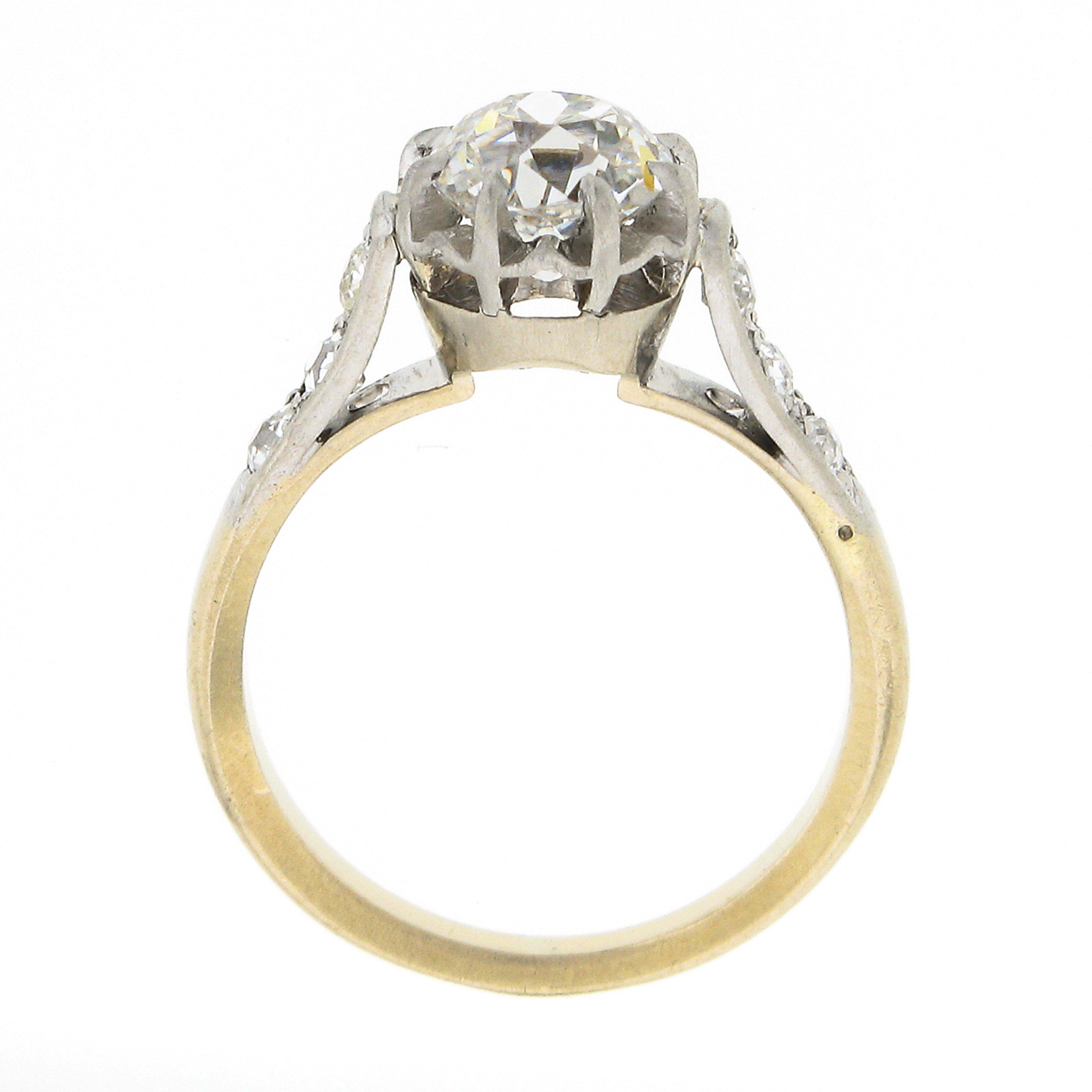 Antique Edwardian French Plat 18k Gold 1.7ct GIA European Diamond Solitaire Ring For Sale 3