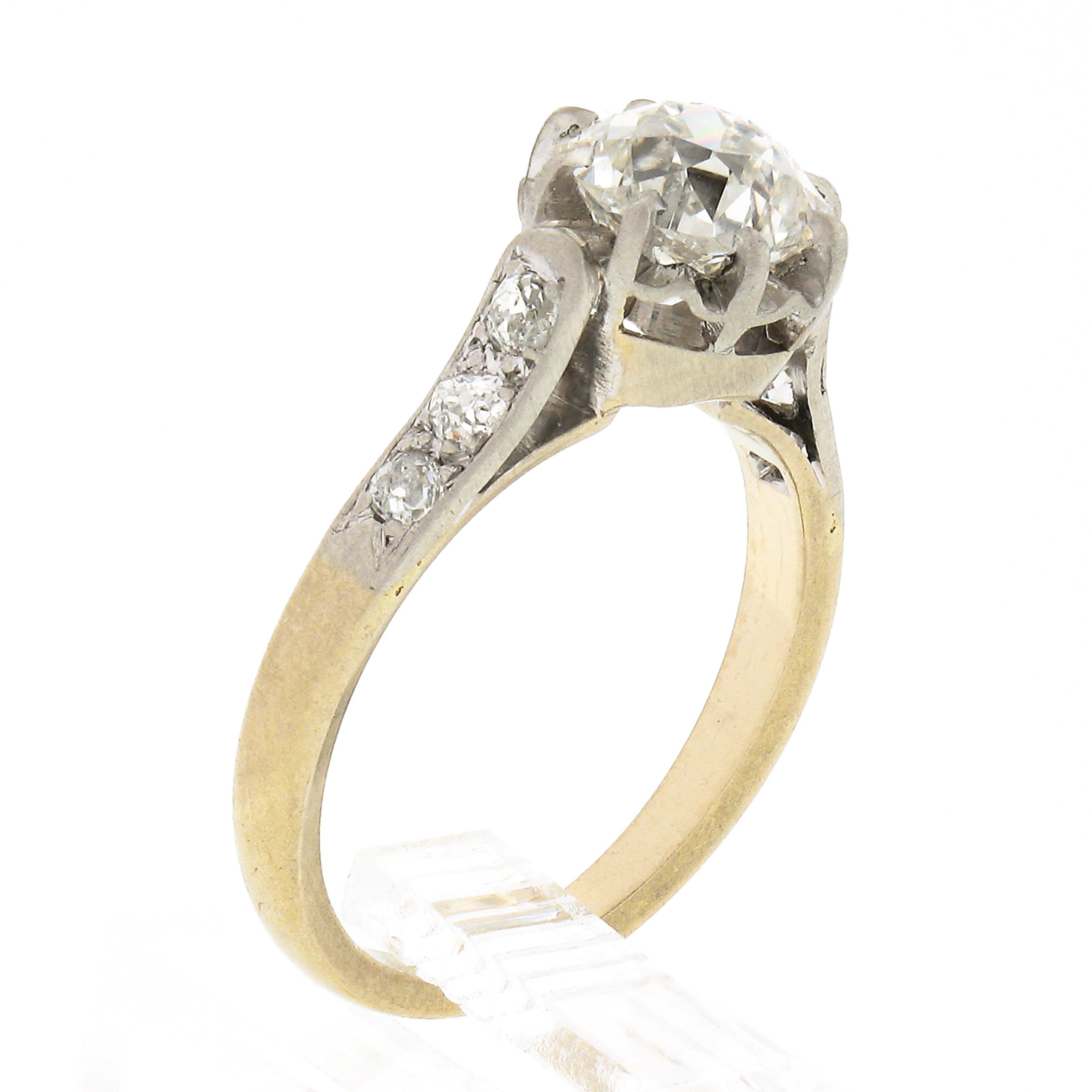 Antique Edwardian French Plat 18k Gold 1.7ct GIA European Diamond Solitaire Ring For Sale 3