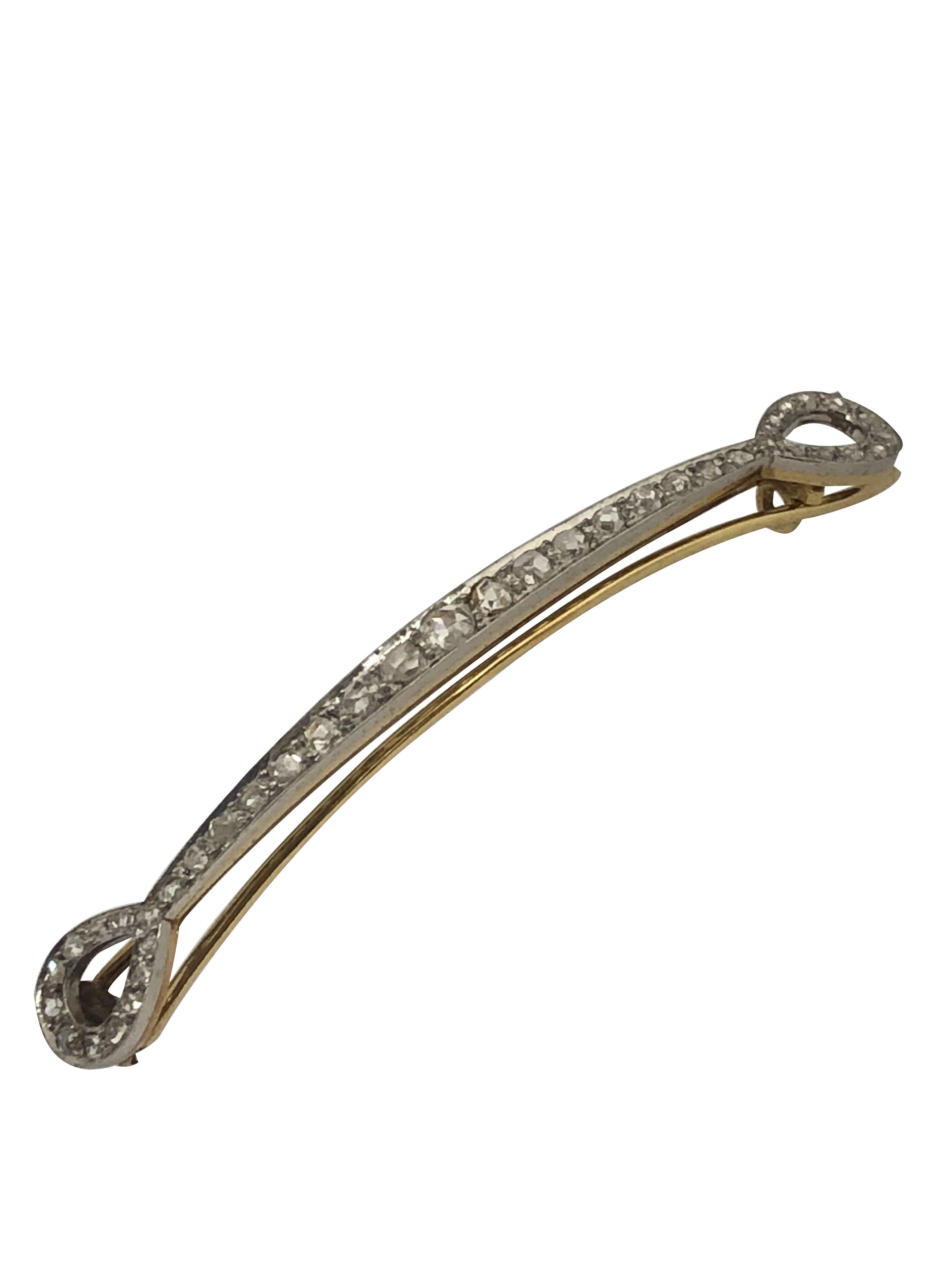 Antike Edwardian Französisch Platin Gold und Diamant Haar Barrett (Rosenschliff) im Angebot