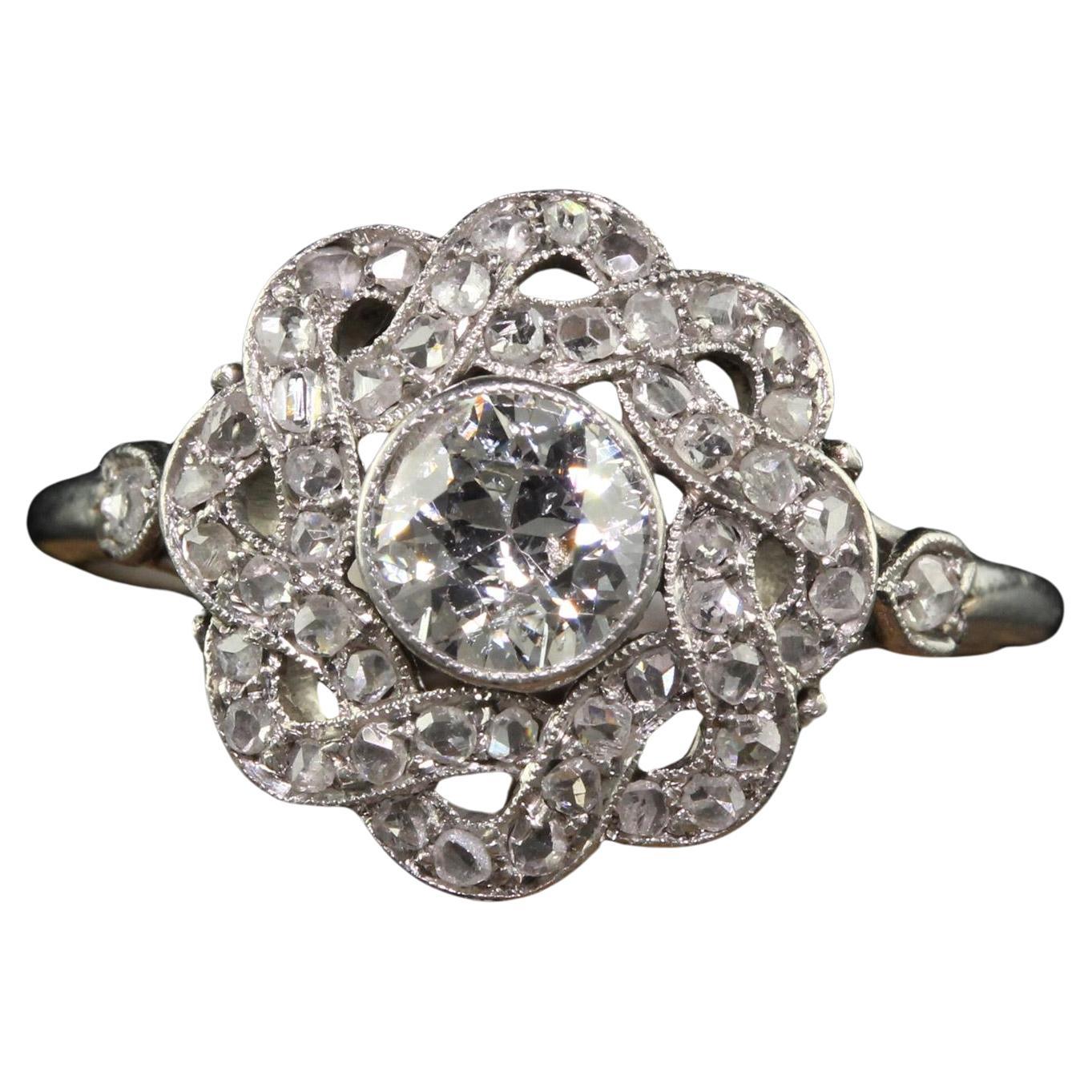 Antique Edwardian French Platinum Old European Diamond Engagement Ring