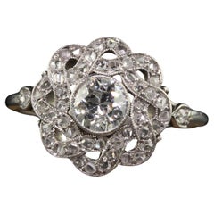 Antique Edwardian French Platinum Old European Diamond Engagement Ring