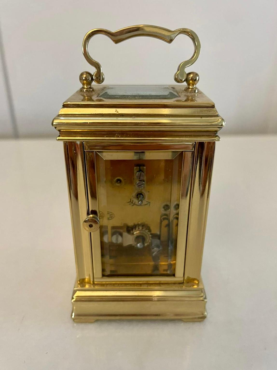Antique Edwardian French Quality Brass Miniature Carriage Clock  In Good Condition For Sale In Suffolk, GB