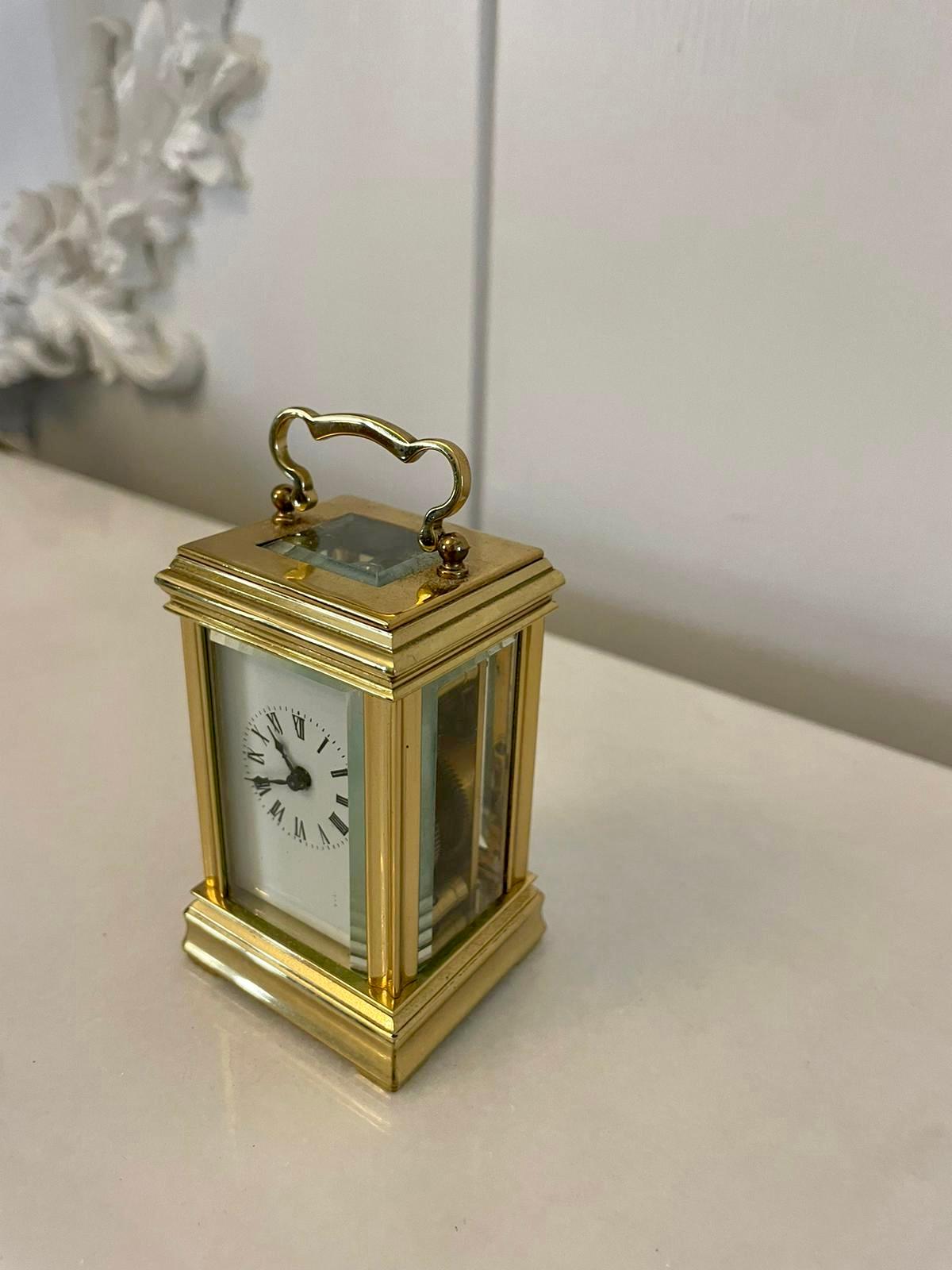 20th Century Antique Edwardian French Quality Brass Miniature Carriage Clock  For Sale