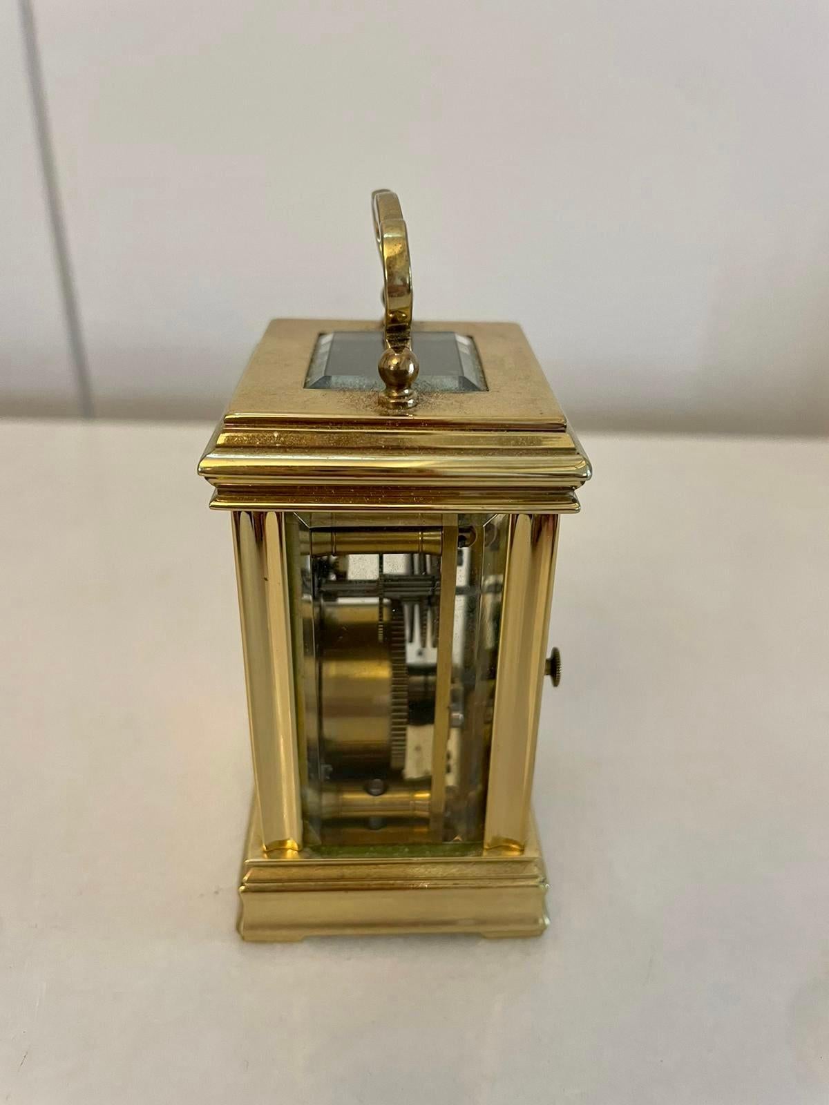 Antique Edwardian French Quality Brass Miniature Carriage Clock  For Sale 1