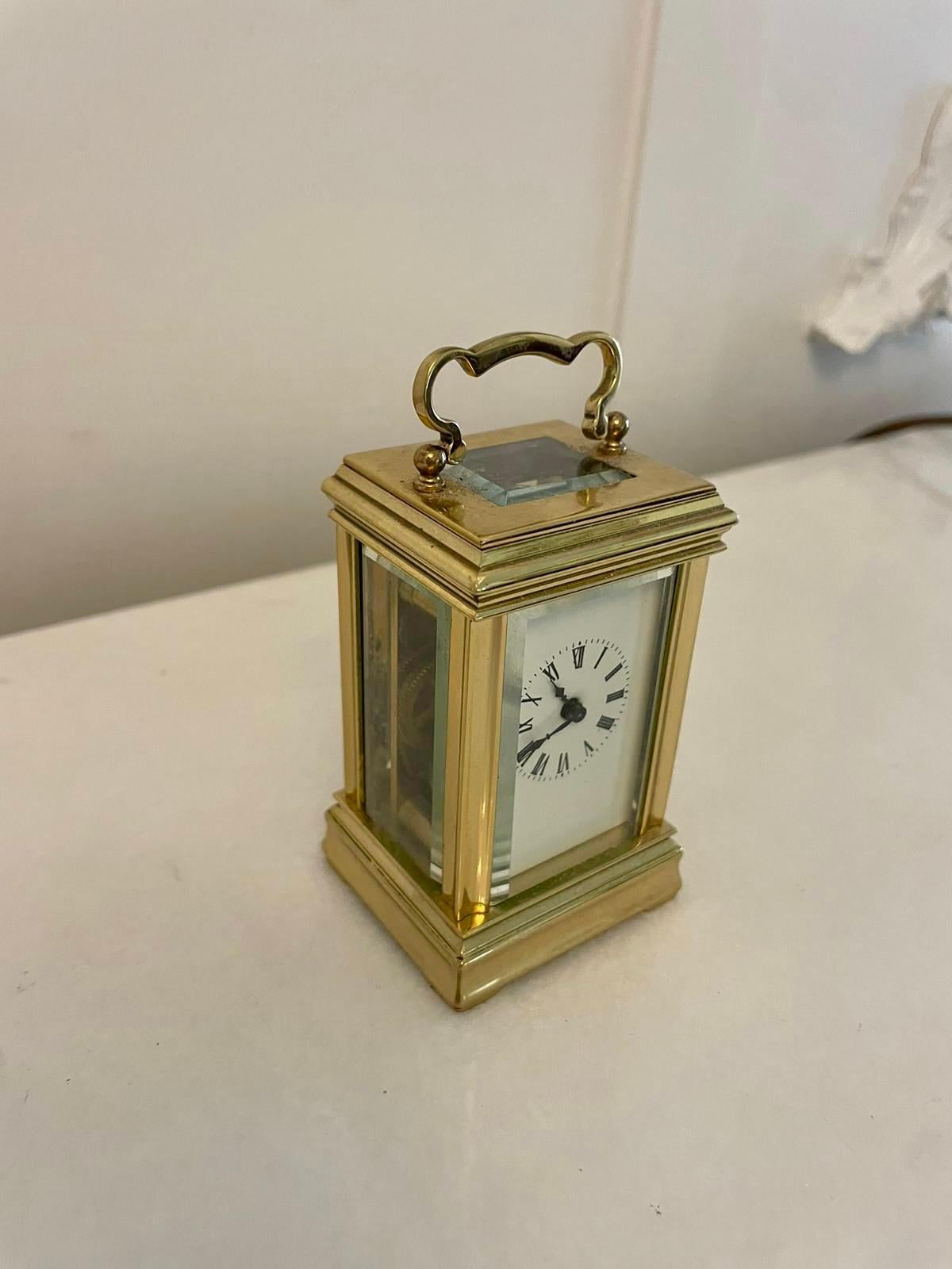 Antique Edwardian French Quality Brass Miniature Carriage Clock  For Sale 2