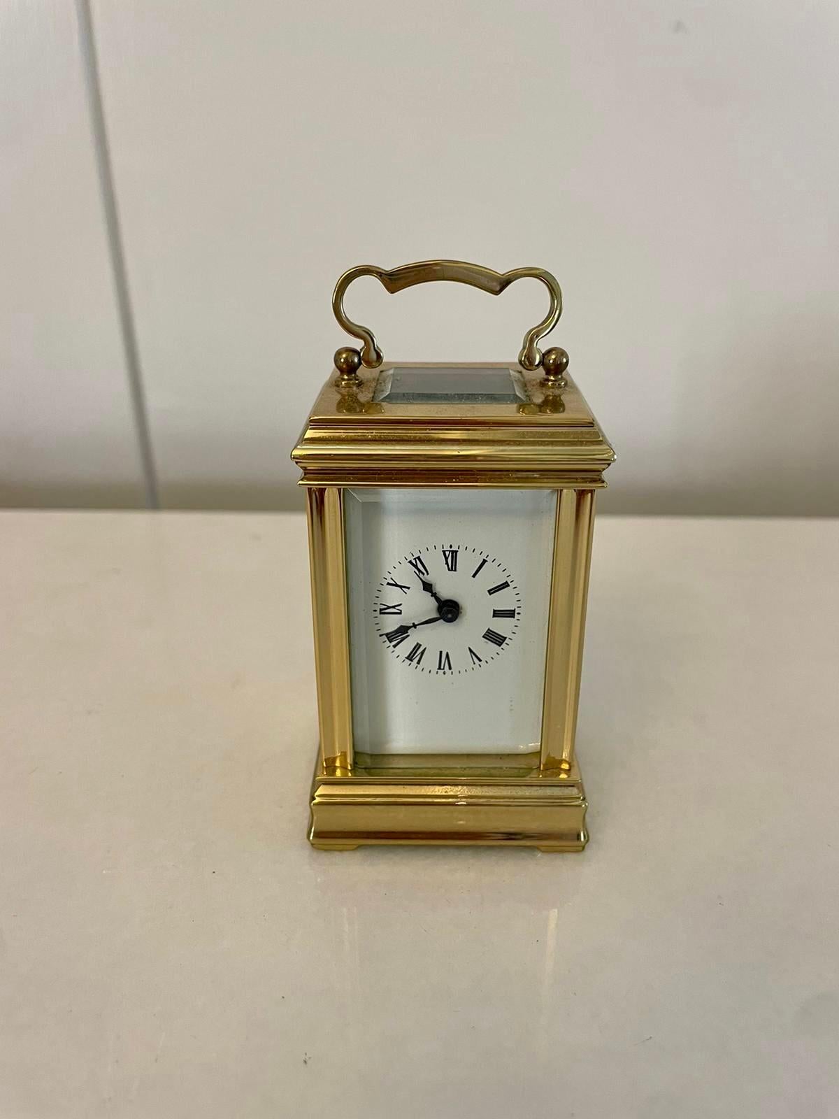Antique Edwardian French Quality Brass Miniature Carriage Clock  For Sale 4