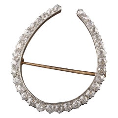 Antique Edwardian F.W.L. 18K Yellow Gold Platinum Diamond Horseshoe Pin