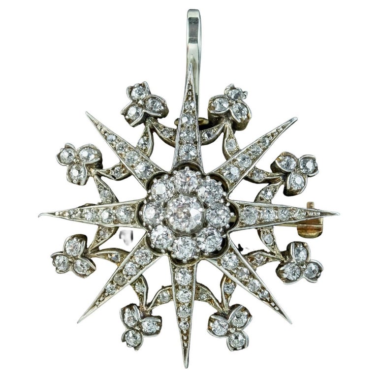 Antique Edwardian Garrard Diamond Star Pendant Brooch 3.85ct Total For ...