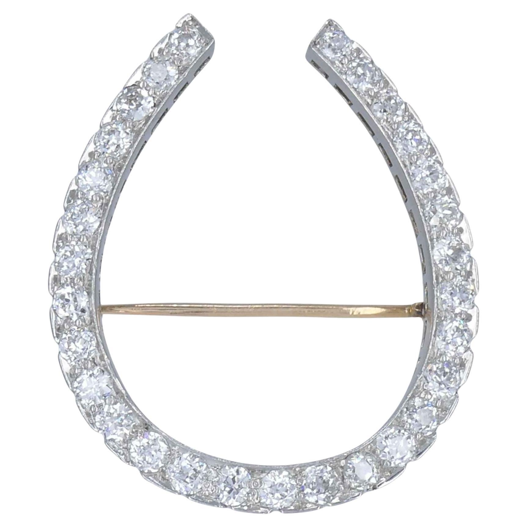 Antique Edwardian Gattle Platinum Diamond Horseshoe Brooch