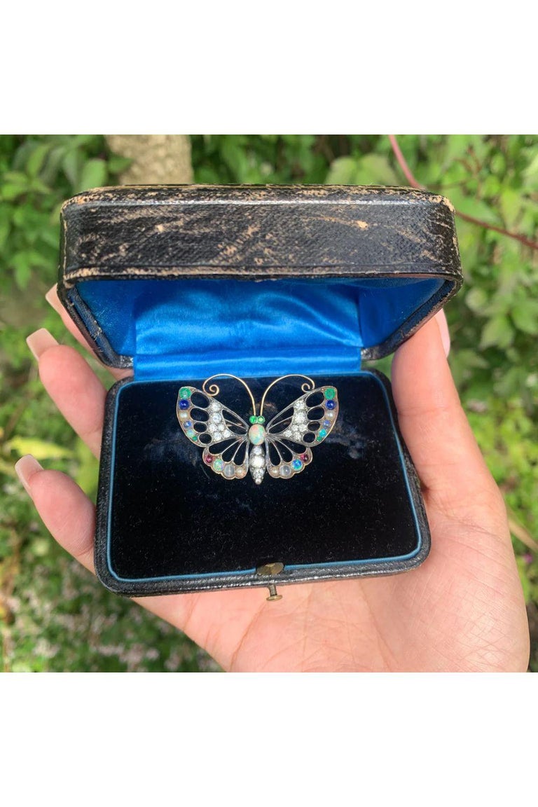 Antique Edwardian Gemstone Butterfly Brooch with Box, circa 1901 – 1915 For Sale 3