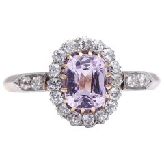 Antique Edwardian, German, 14 Carat Rose Gold, Pink Sapphire and Diamond Ring