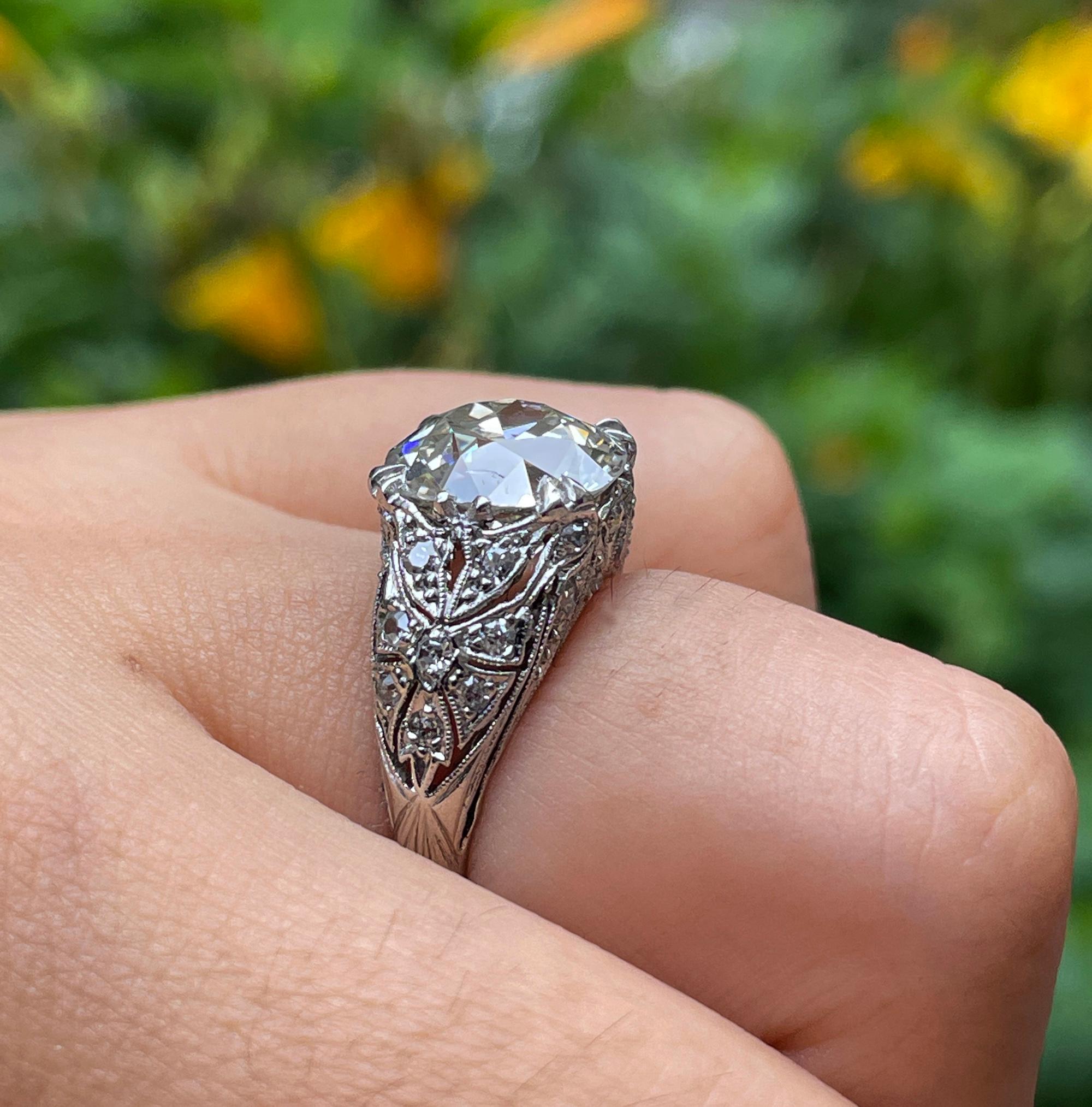 Antique Edwardian GIA 3.92ctw Platinum Old European Diamond Engagement Ring For Sale 6