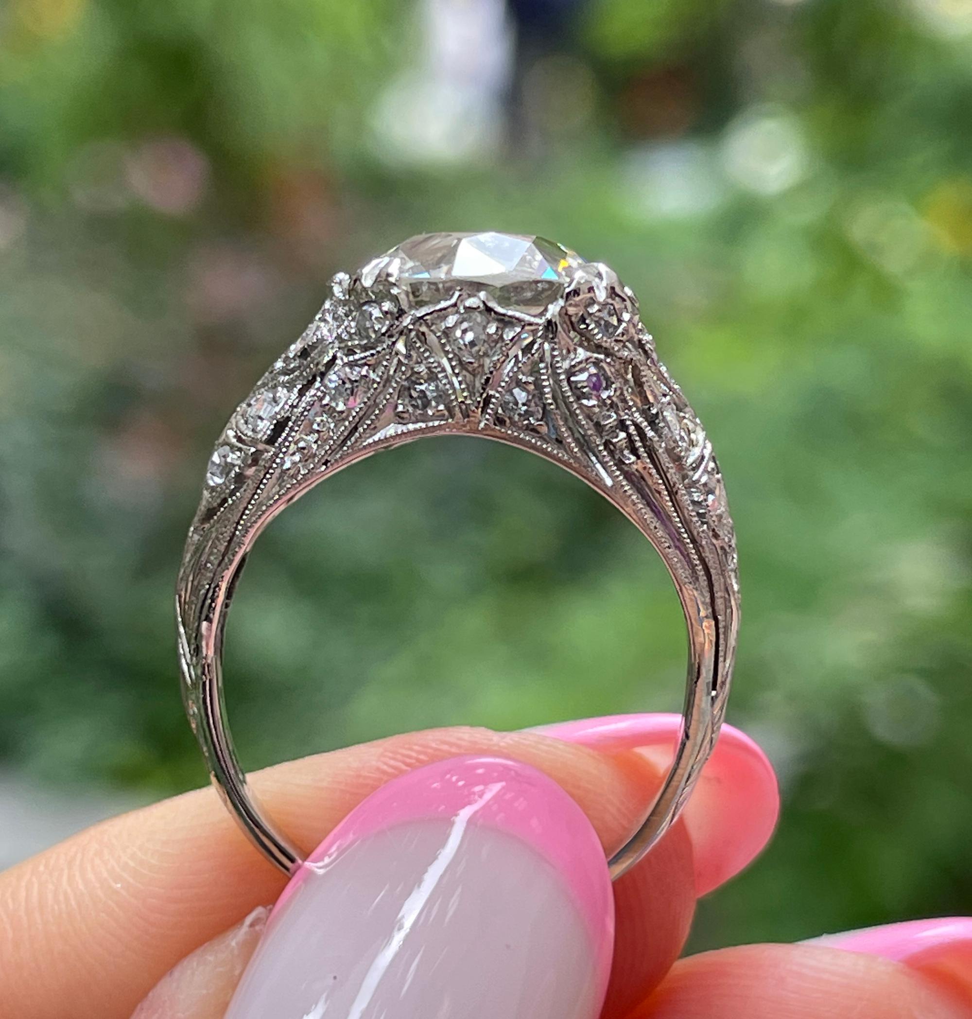 Antique Edwardian GIA 3.92ctw Platinum Old European Diamond Engagement Ring For Sale 12
