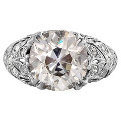 Used Edwardian GIA 3.92ctw Platinum Old European Diamond Engagement Ring