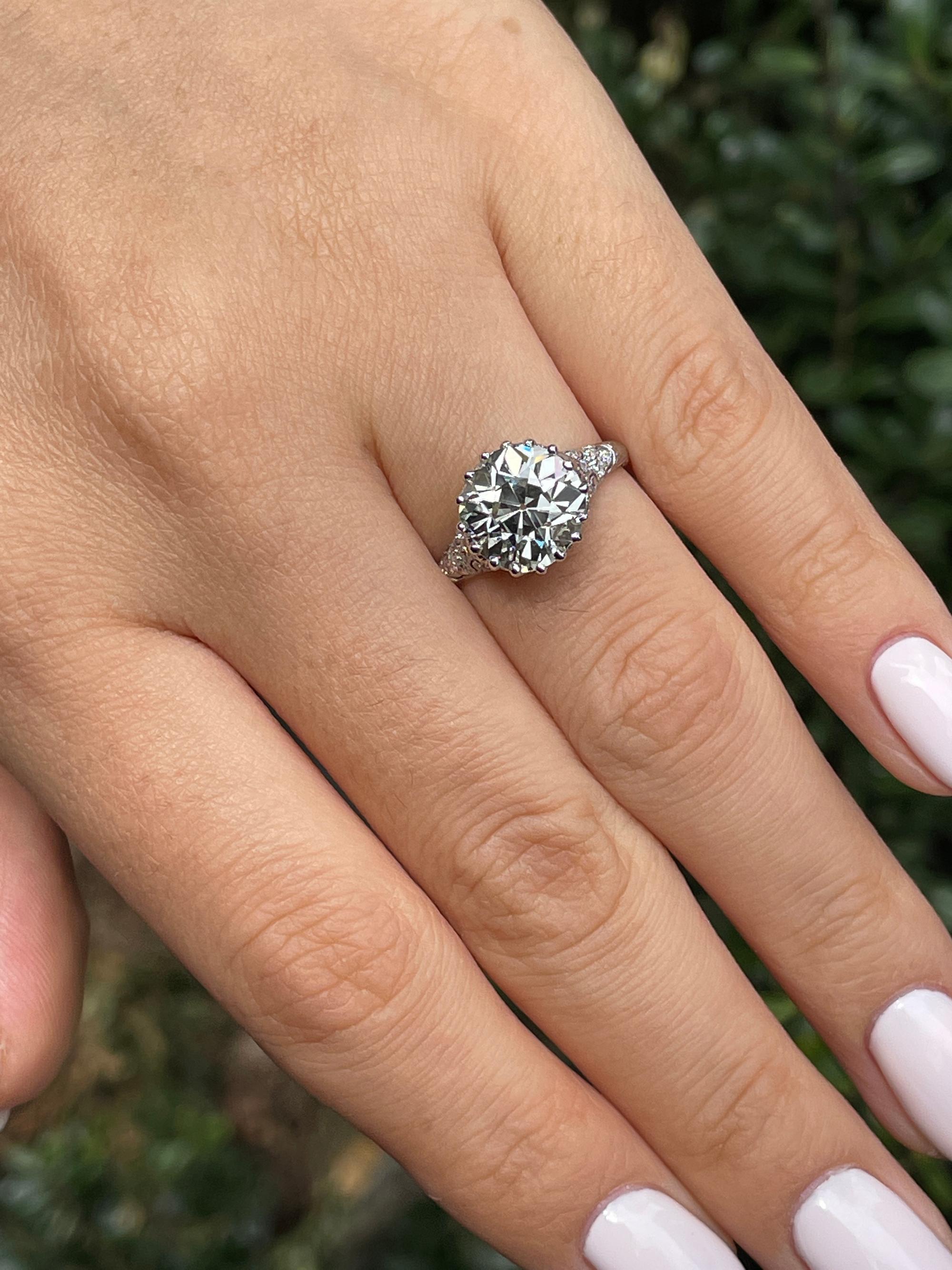 Antiker antiker edwardianischer Verlobungsring, GIA 4,0 Karat Platin OLD EUROPEAN Diamant 6