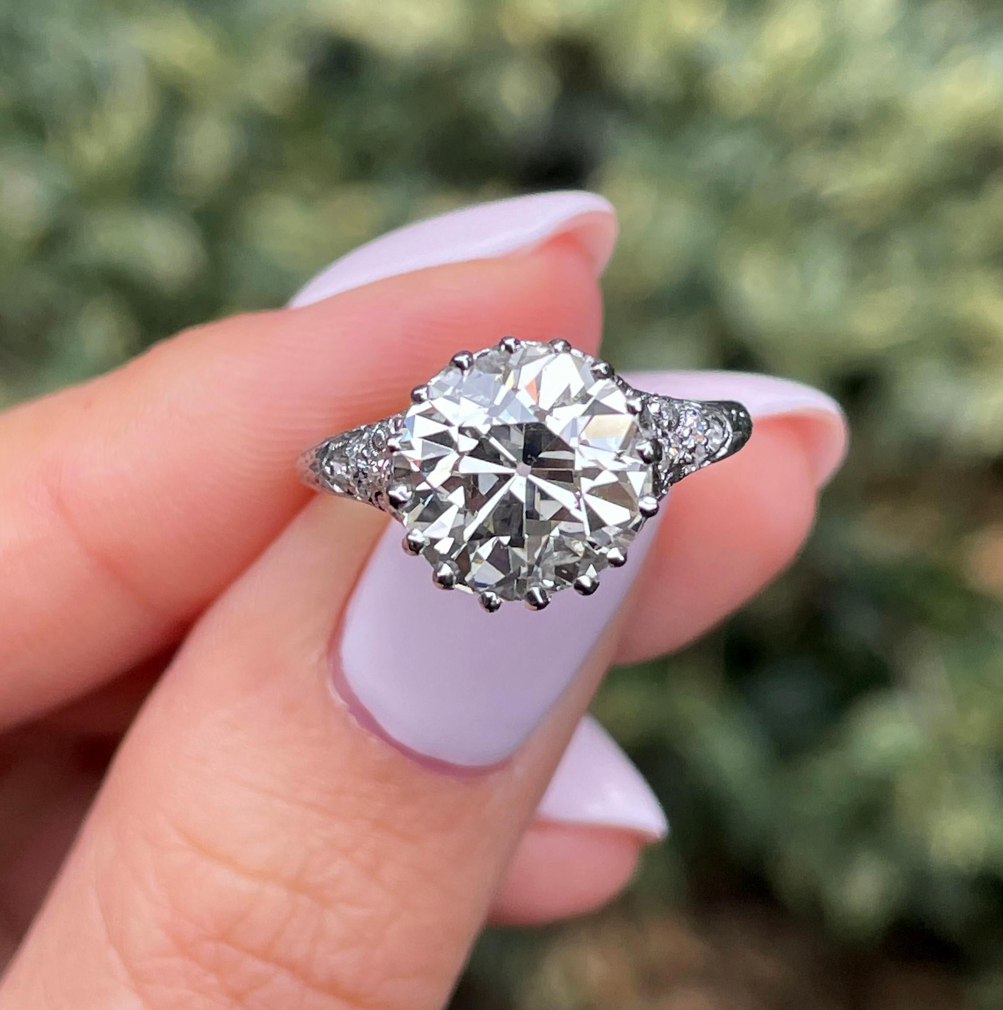 Antiker antiker edwardianischer Verlobungsring, GIA 4,0 Karat Platin OLD EUROPEAN Diamant 7
