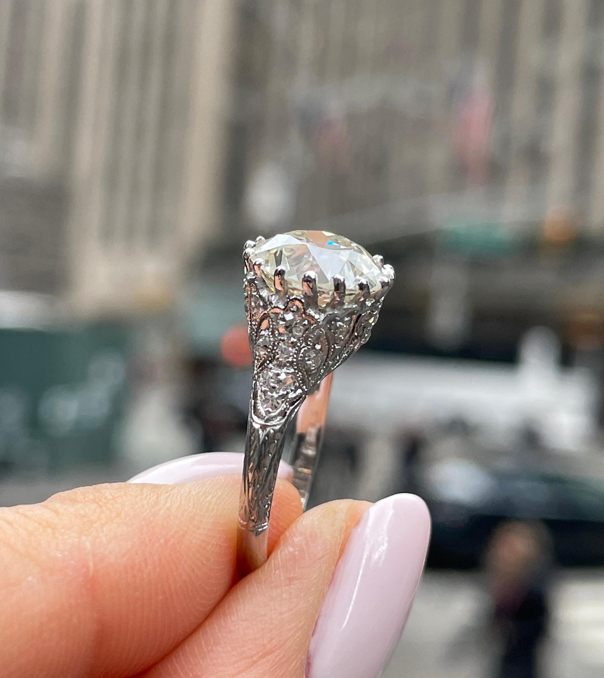 Antiker antiker edwardianischer Verlobungsring, GIA 4,0 Karat Platin OLD EUROPEAN Diamant 8