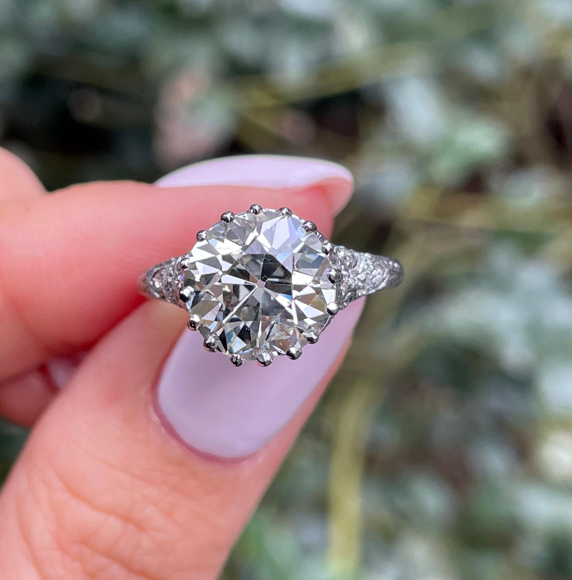 Antiker antiker edwardianischer Verlobungsring, GIA 4,0 Karat Platin OLD EUROPEAN Diamant 9