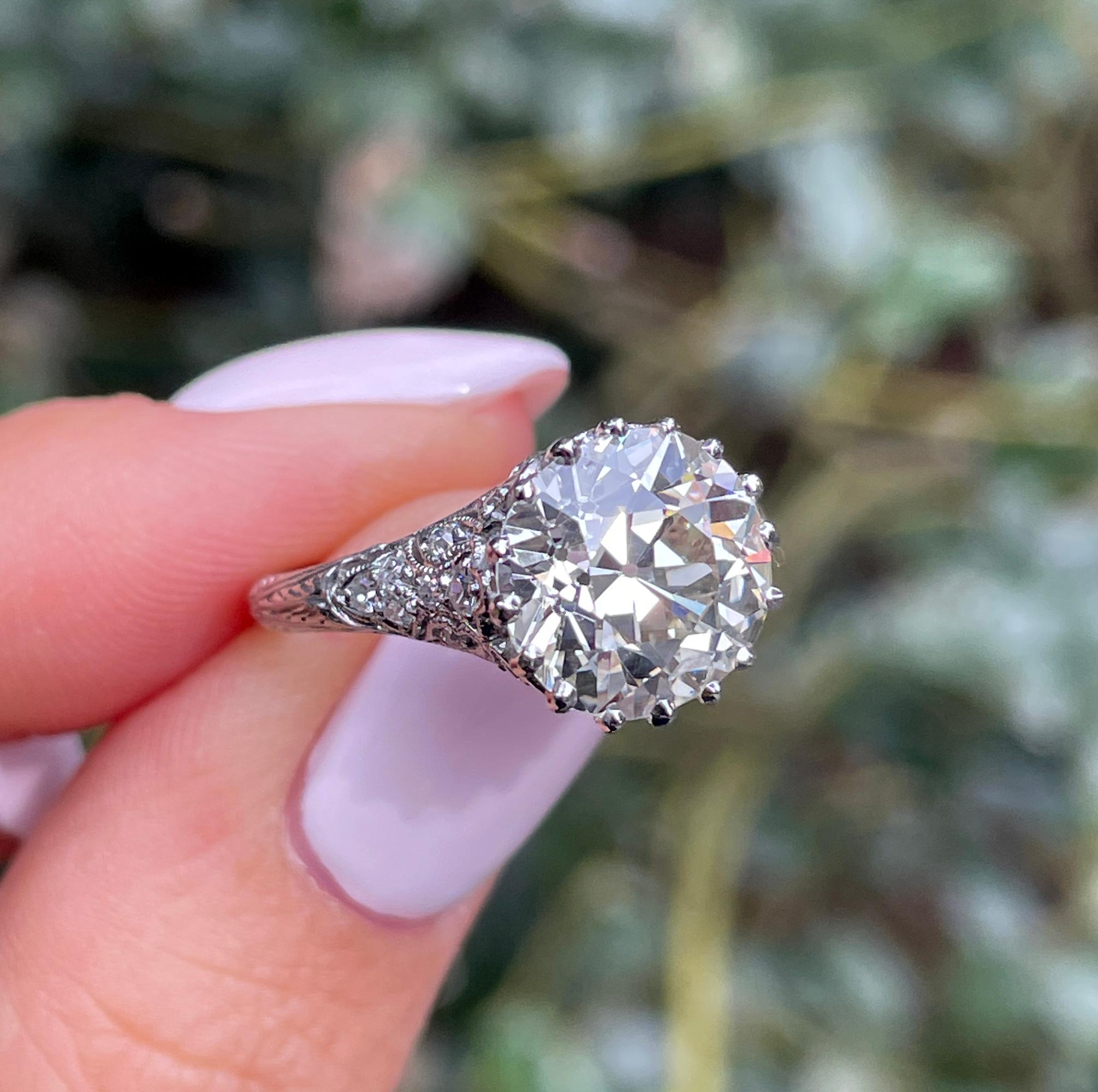 Antiker antiker edwardianischer Verlobungsring, GIA 4,0 Karat Platin OLD EUROPEAN Diamant 10
