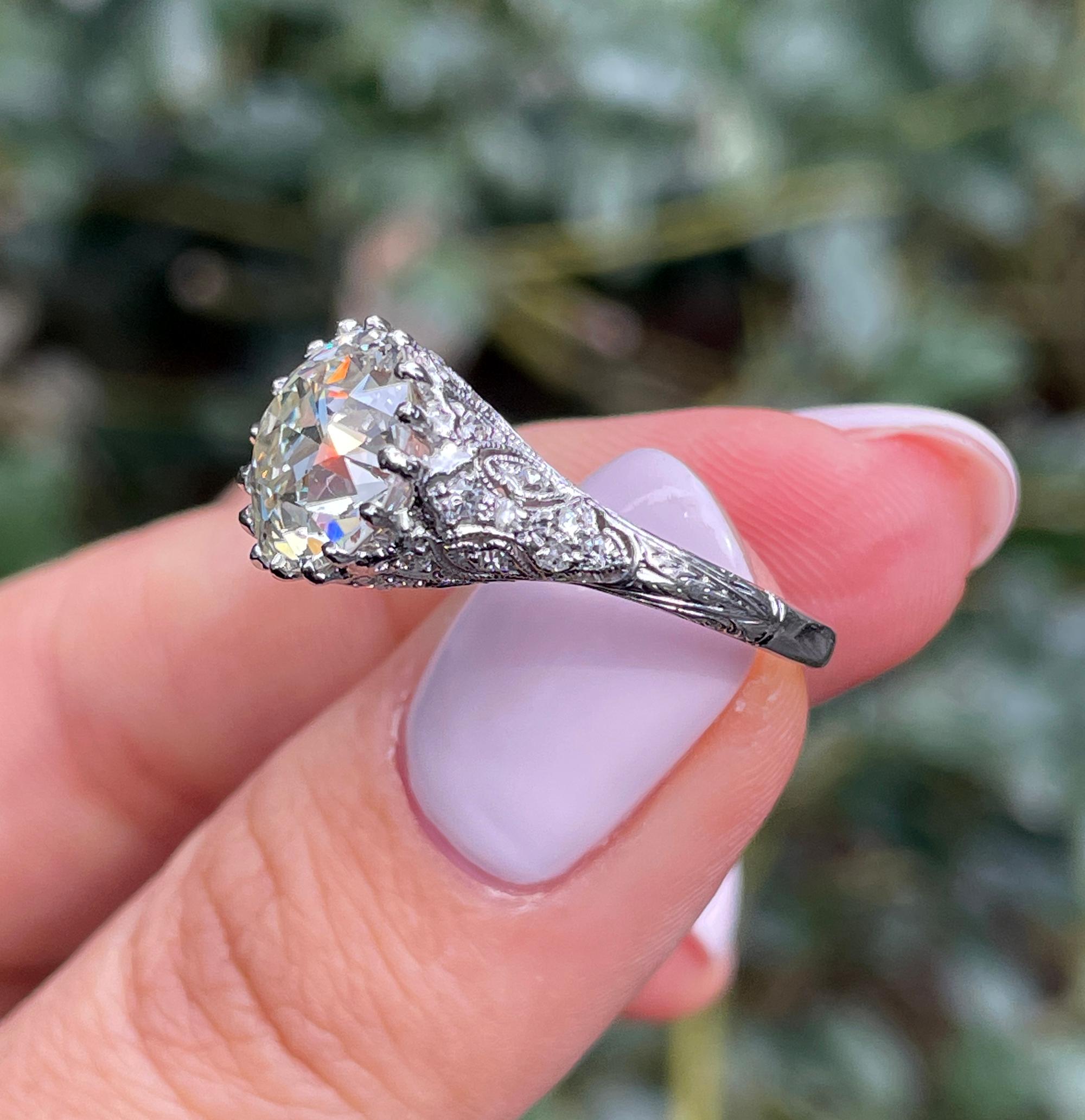 Antiker antiker edwardianischer Verlobungsring, GIA 4,0 Karat Platin OLD EUROPEAN Diamant 11