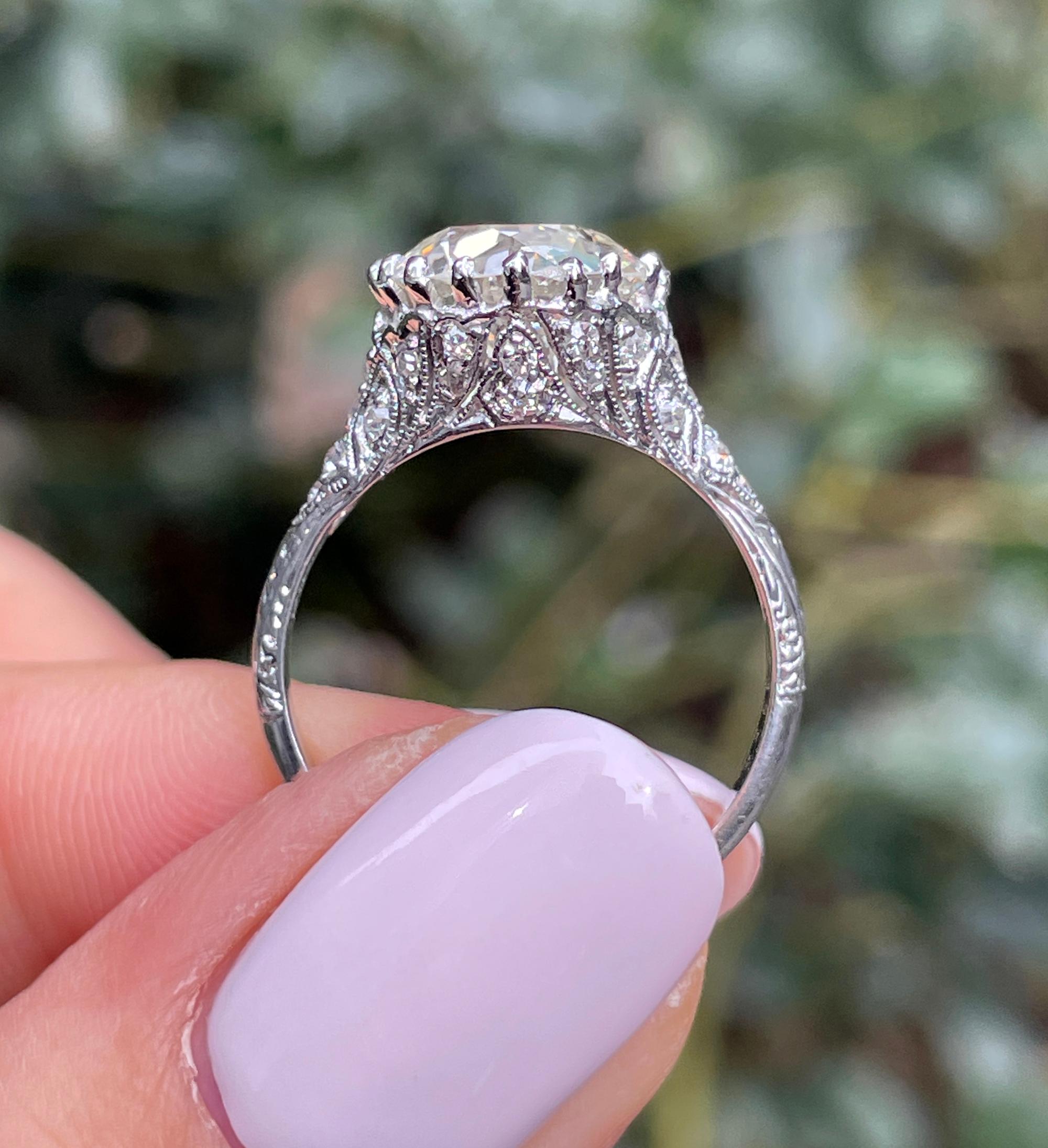 Antiker antiker edwardianischer Verlobungsring, GIA 4,0 Karat Platin OLD EUROPEAN Diamant 12