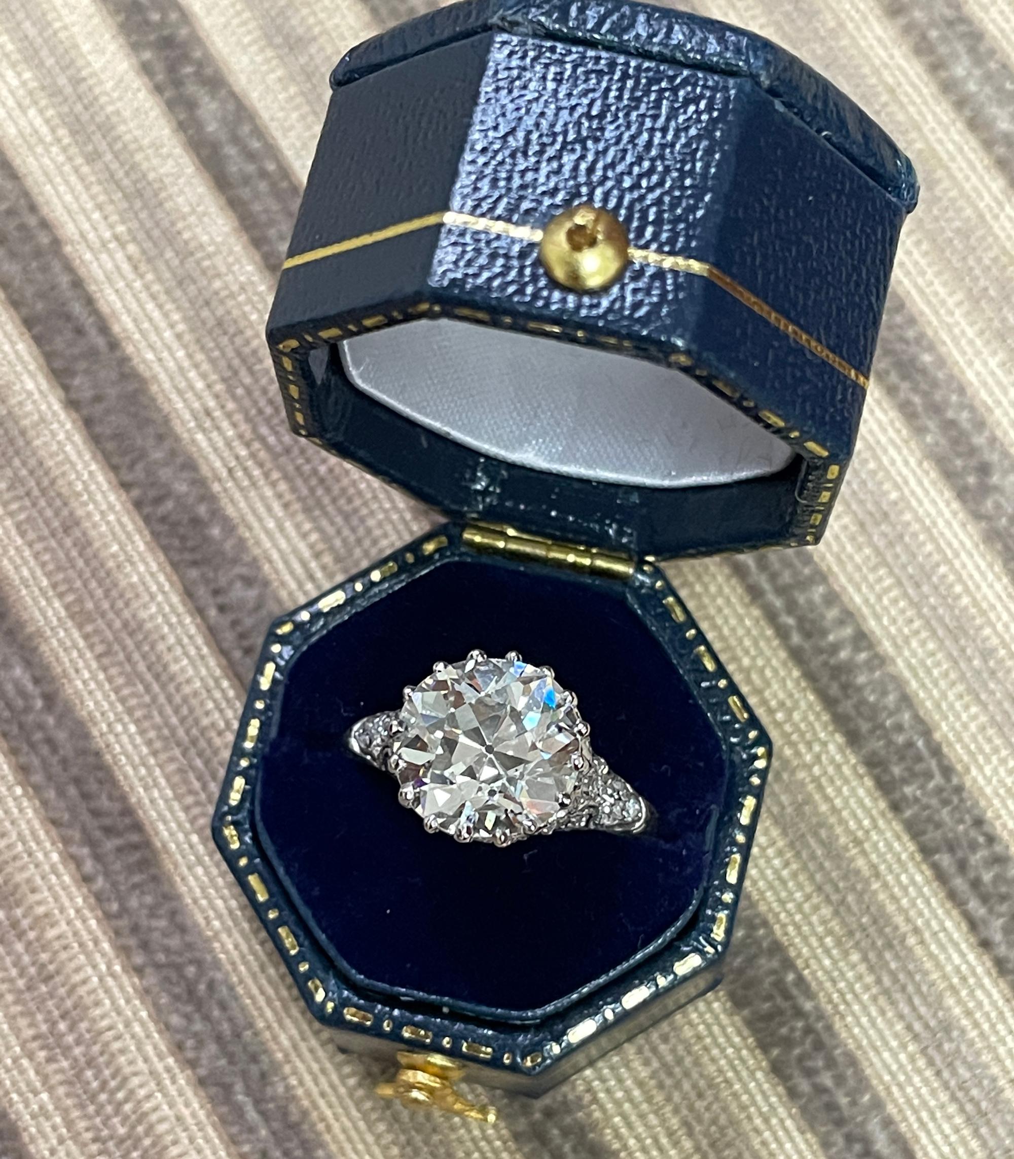 Antique Edwardian GIA 4.0ctw Platinum OLD EUROPEAN Diamond Engagement Ring 13