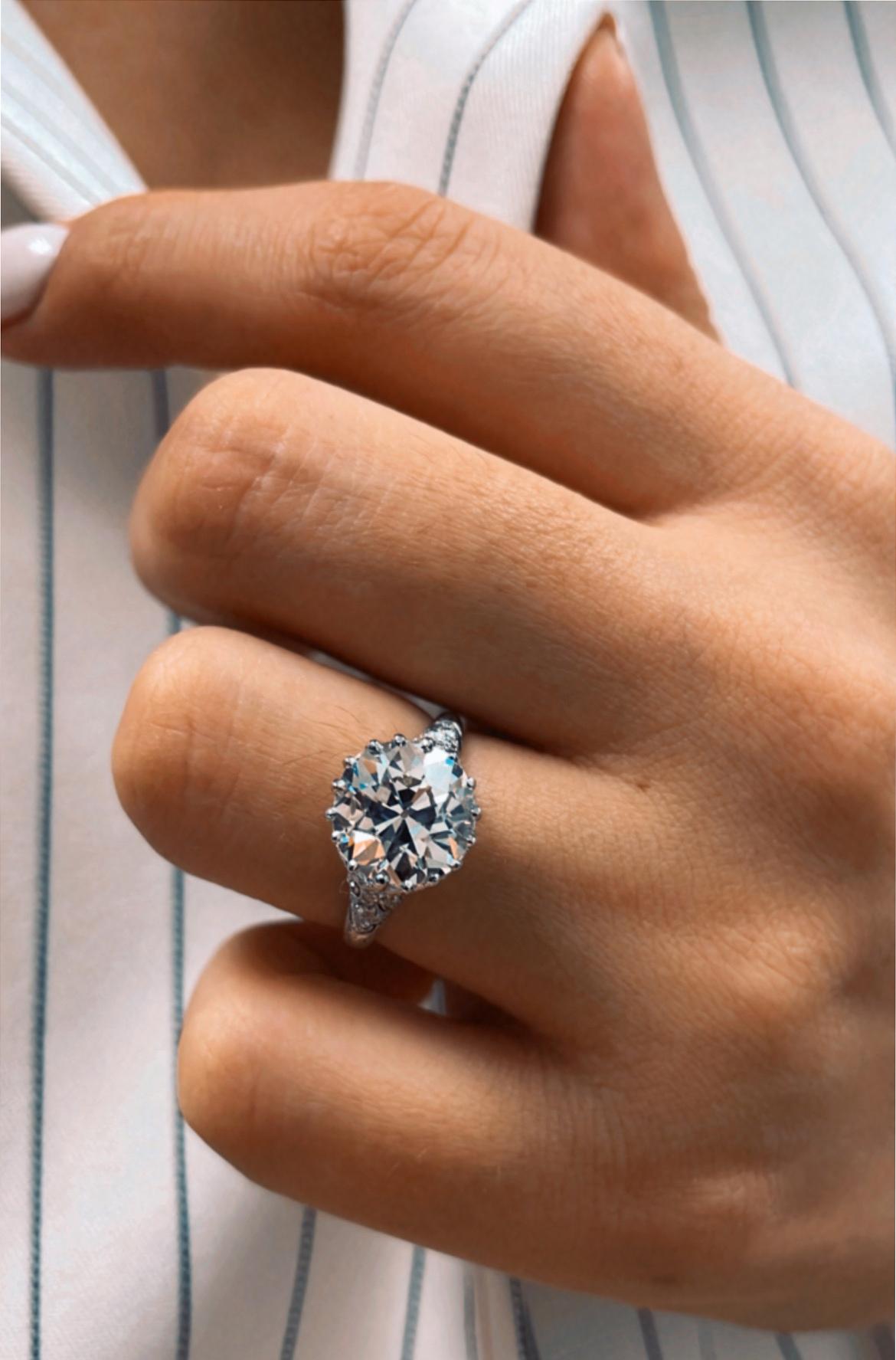 Antiker antiker edwardianischer Verlobungsring, GIA 4,0 Karat Platin OLD EUROPEAN Diamant 14