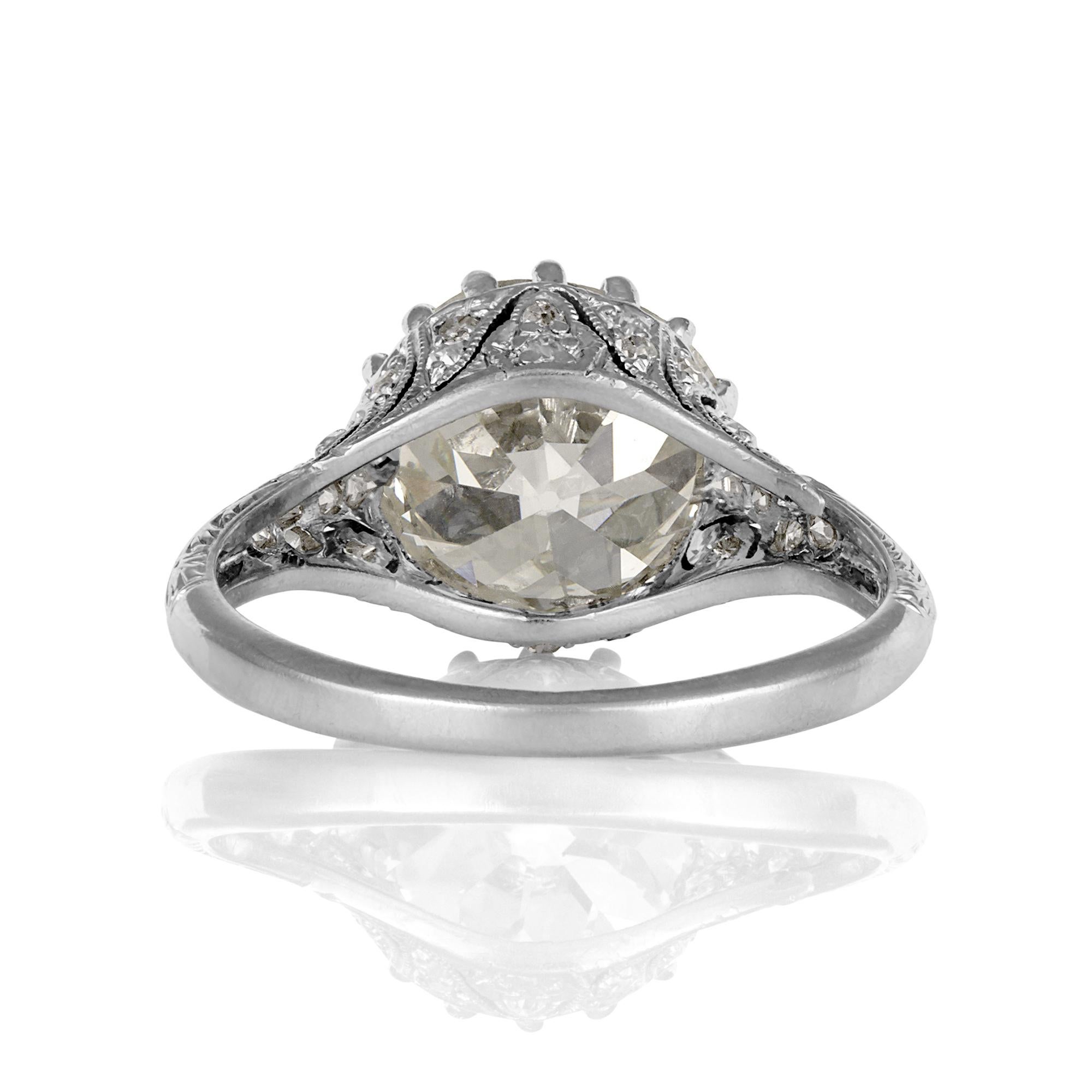 Antiker antiker edwardianischer Verlobungsring, GIA 4,0 Karat Platin OLD EUROPEAN Diamant im Zustand „Gut“ in New York, NY