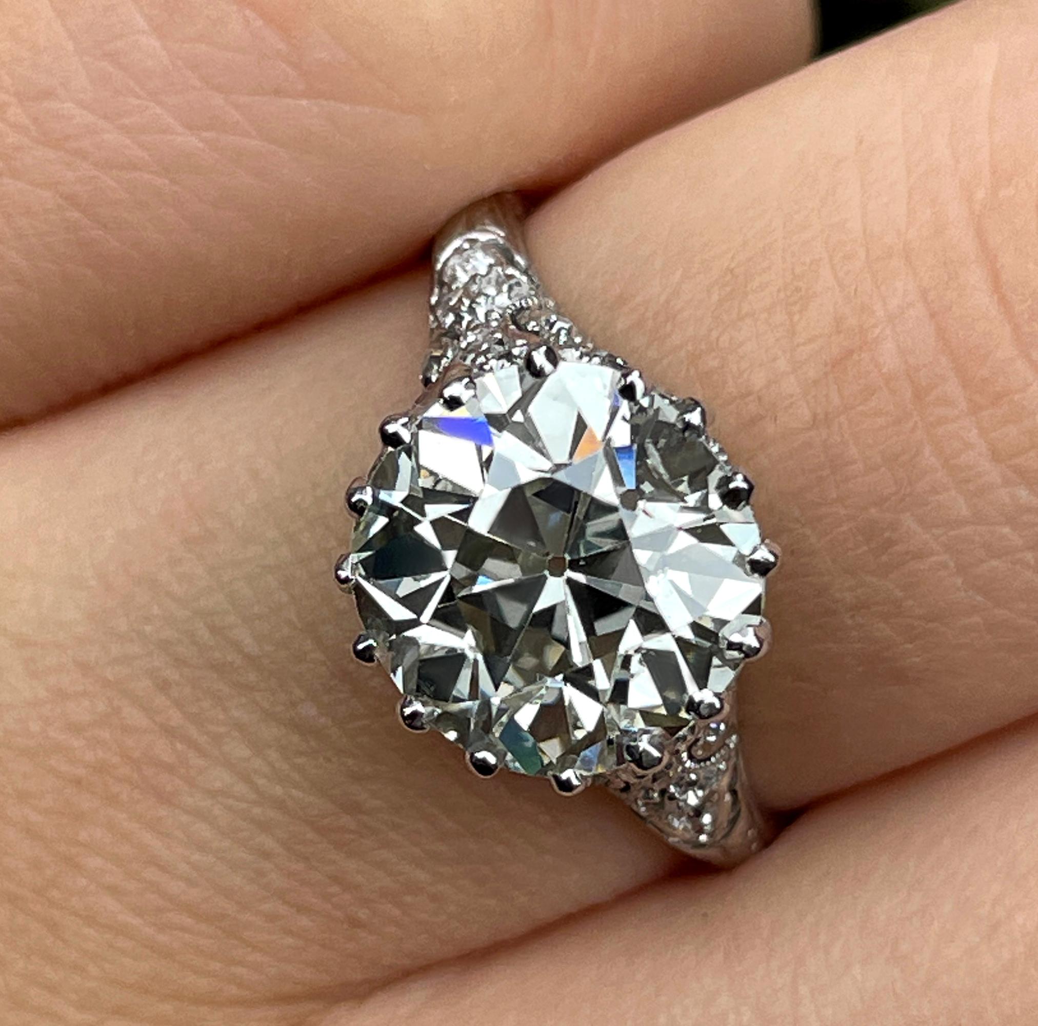 Antiker antiker edwardianischer Verlobungsring, GIA 4,0 Karat Platin OLD EUROPEAN Diamant 1