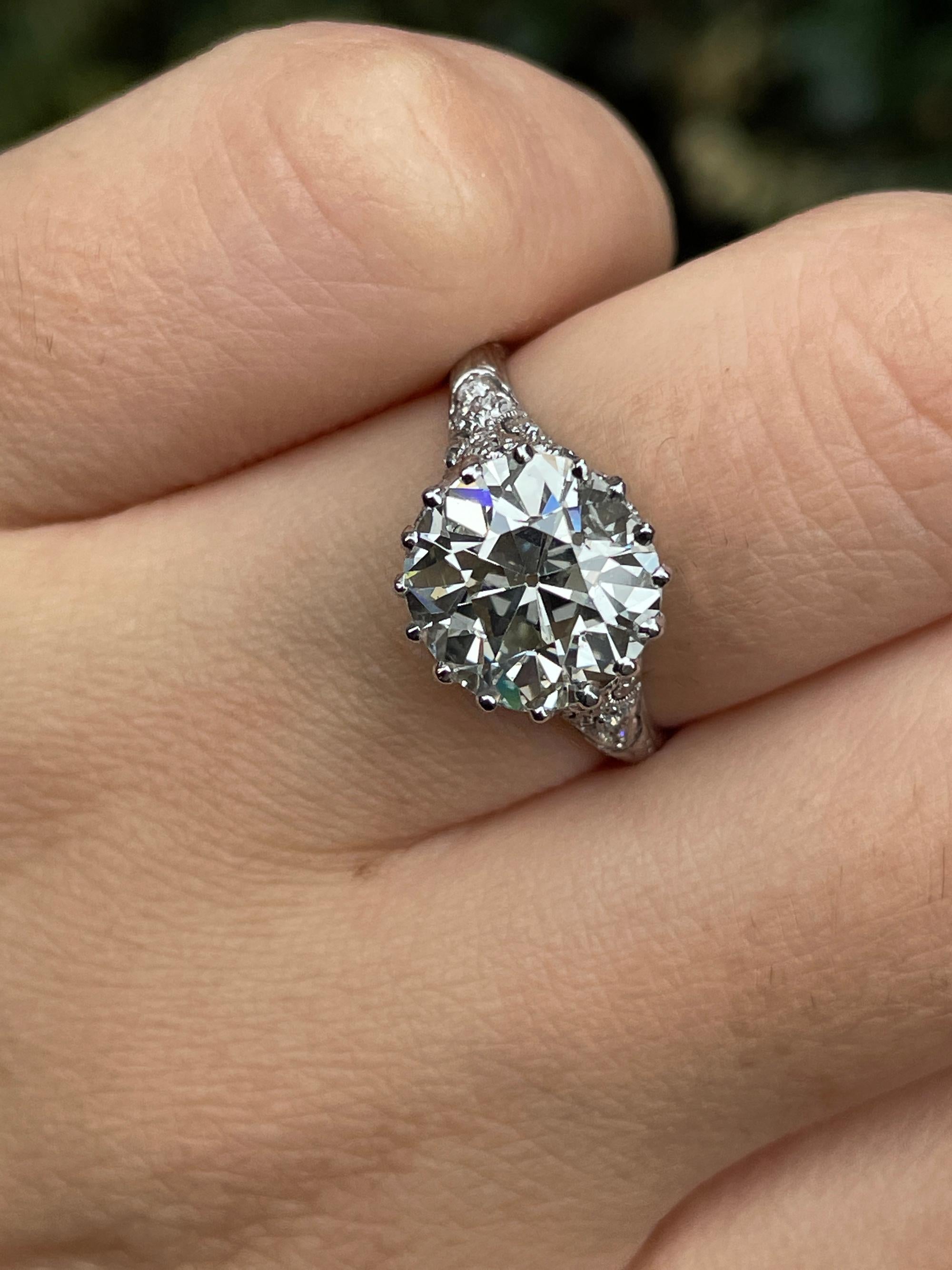 Antiker antiker edwardianischer Verlobungsring, GIA 4,0 Karat Platin OLD EUROPEAN Diamant 2