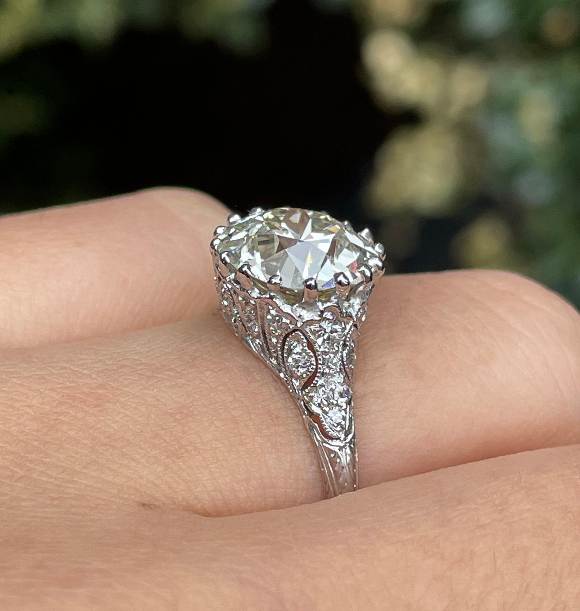 Antiker antiker edwardianischer Verlobungsring, GIA 4,0 Karat Platin OLD EUROPEAN Diamant 3