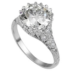 Antique Edwardian GIA 4.0ctw Platinum OLD EUROPEAN Diamond Engagement Ring