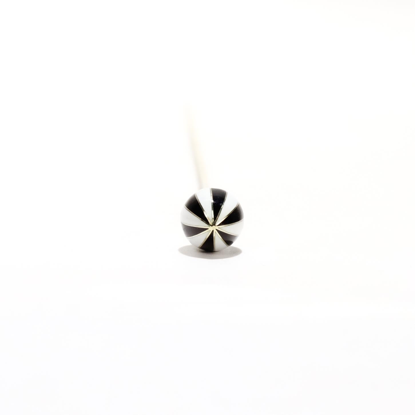 Antique Edwardian Gold and Black & White Enamel Hat Pin For Sale 3