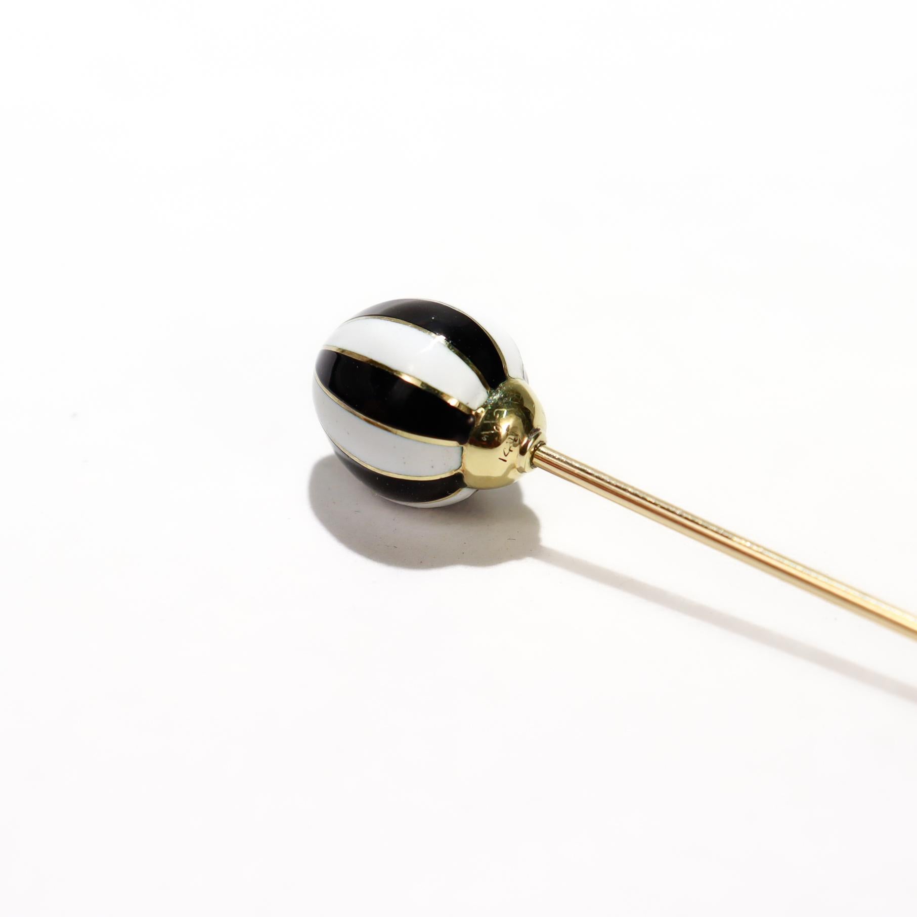 Antique Edwardian Gold and Black & White Enamel Hat Pin For Sale 4