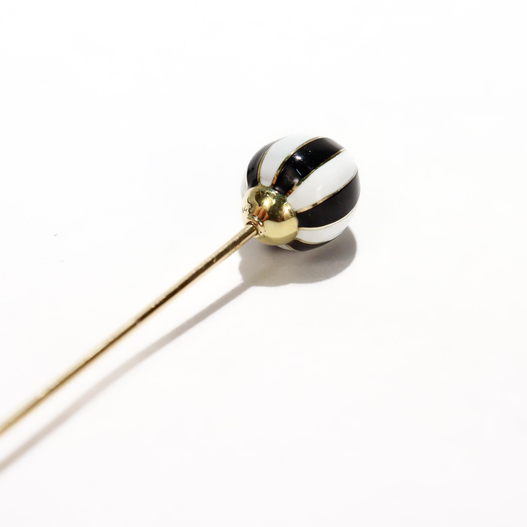 Antique Edwardian Gold and Black & White Enamel Hat Pin For Sale 5