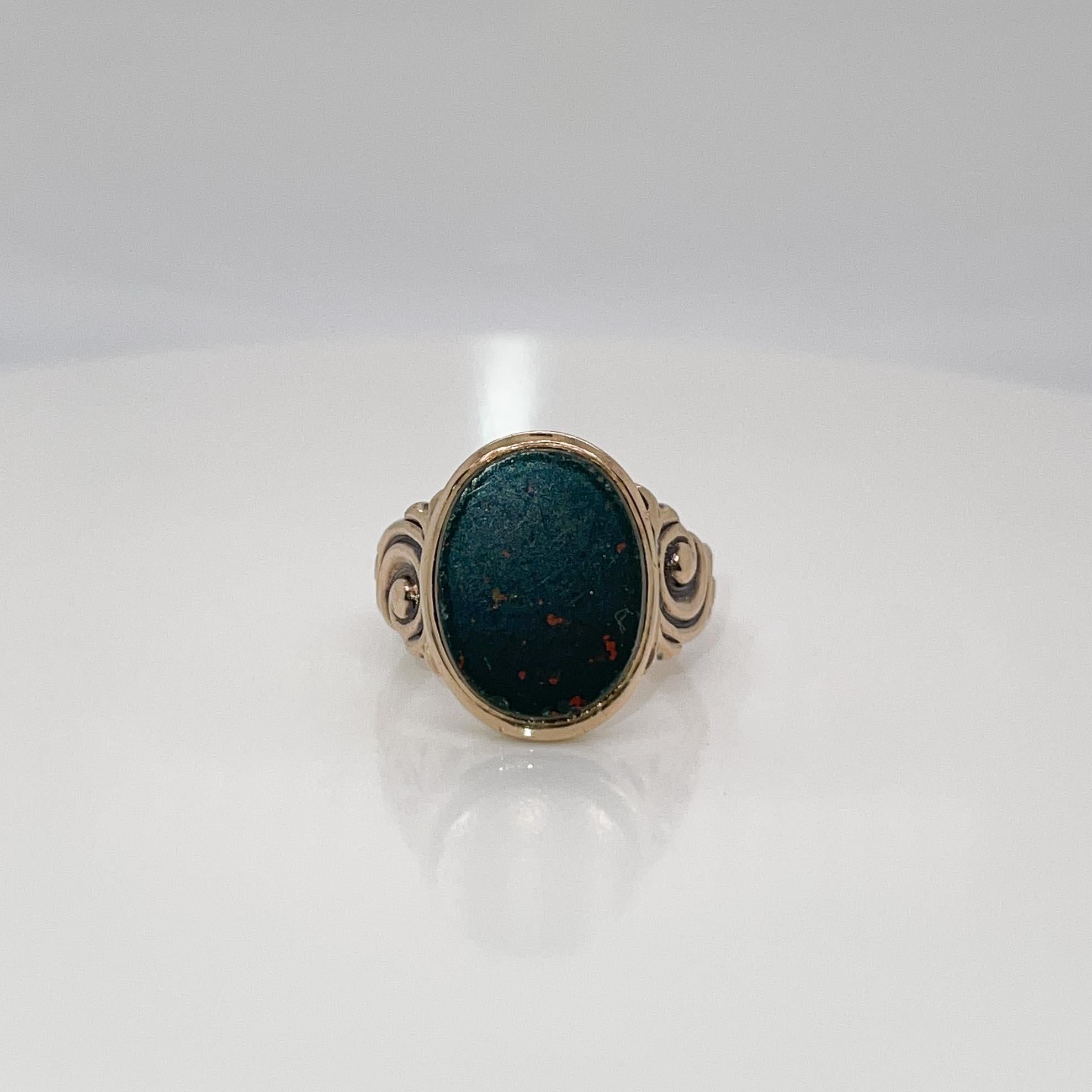 Women's or Men's Antique Edwardian Gold & Bloodstone Cabochon Signet Ring