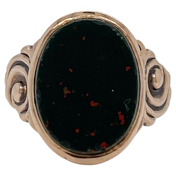 Antique Edwardian Gold & Bloodstone Cabochon Signet Ring