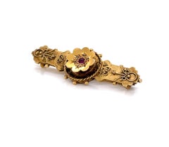 Antique Edwardian Gold Brooch w Ruby Diamond Accents