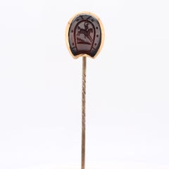 Antique Edwardian Gold & Carved Onyx Intaglio Equestrian Horse Jumping Stickpin