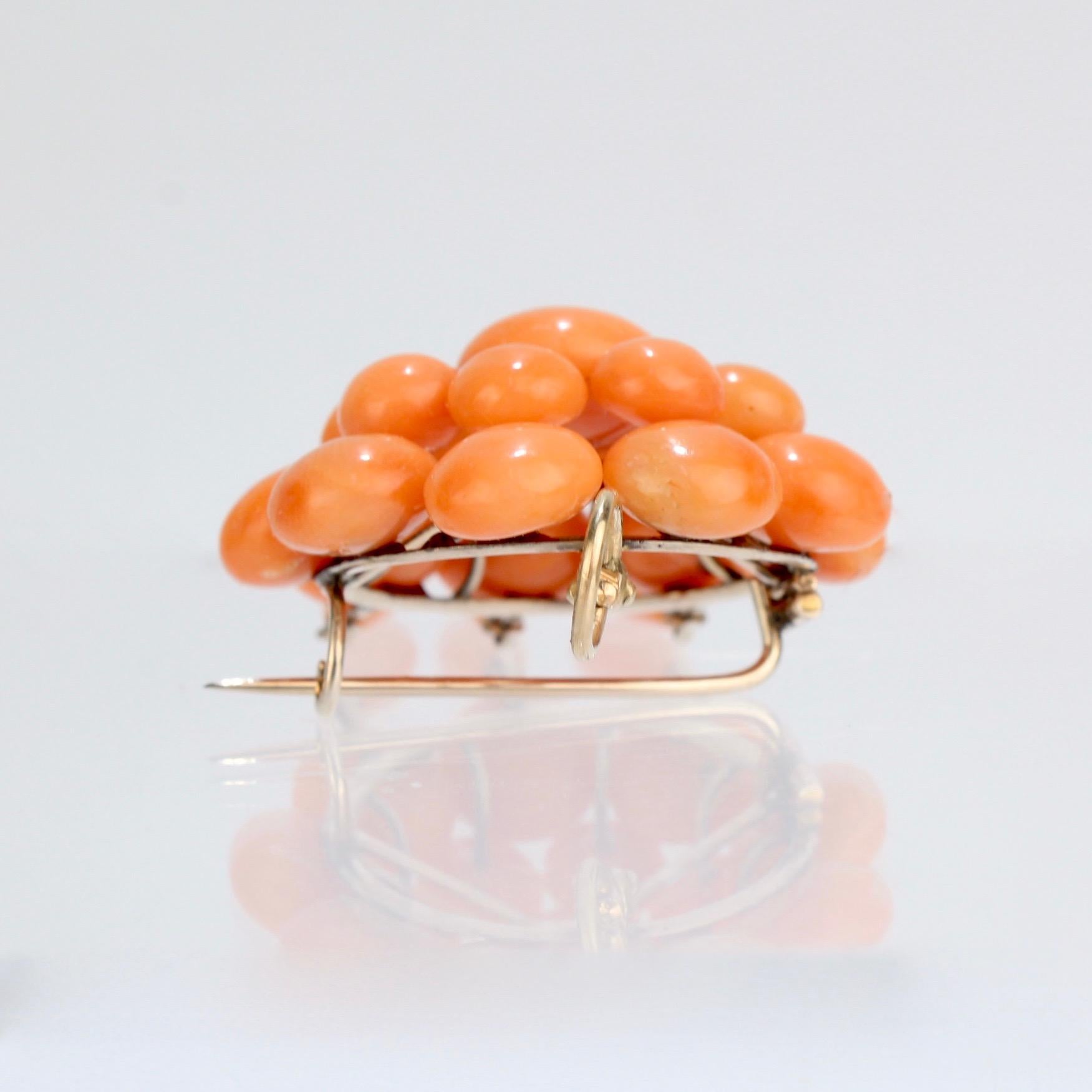 Antique Edwardian Gold & Coral Chandelier Pendant/Brooch & Earrings Demi-Parure For Sale 2