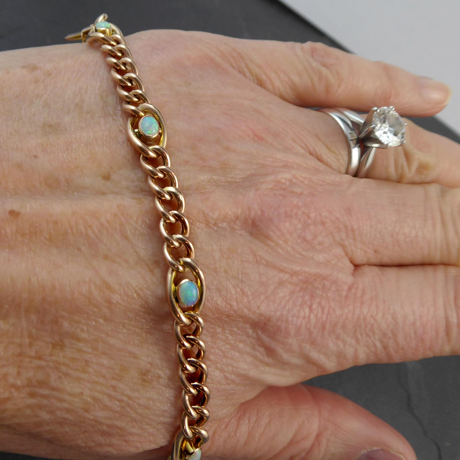 Antique Edwardian Gold Curb Link Bracelet with Cabochon Opals 1