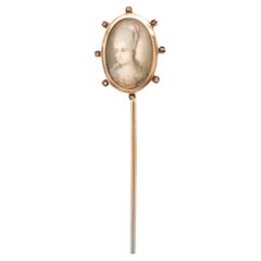 Antike Edwardian Gold & Diamant Miniature Porträt Stickpin 