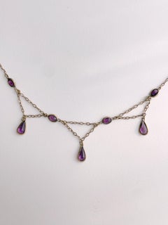 Antique Edwardian Gold-Filled Amethyst Paste Festoon Necklace, England