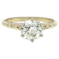 Antique Edwardian Gold GIA 1.23ct Old European Diamond Solitaire Engagement Ring